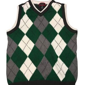 The Childrens Place Argyle Sweater Vest - Green, Gray,  White M 7-9 Cotton